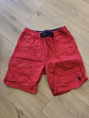 🫣U.S. Polo Assn. Red Boy's Cargo Shorts with Buckle Waist
